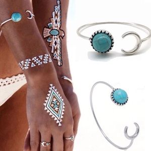 Boho crescent moon & turquoise bracelet
